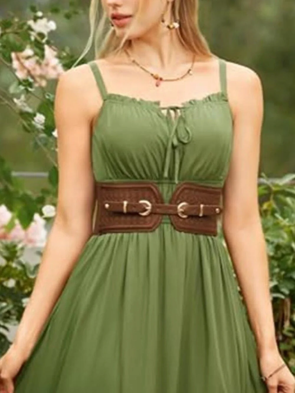 Wide Elastic Brown Belt Stretchy Corset Belt with Double Gold Buckle Waist Belt